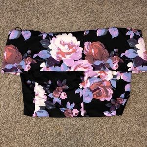 Black and Floral Cropped Blouse